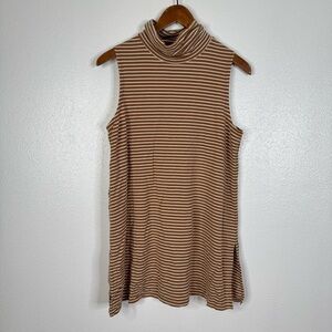 Garnet Hill Striped Mock Neck Sleeveless Tunic Size Medium